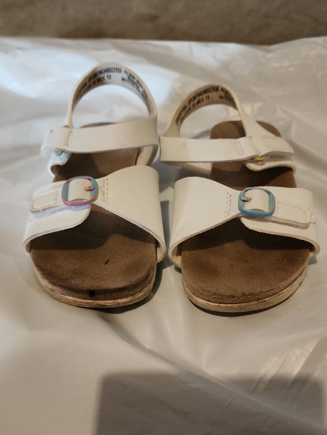 Wonder Nation White Kids Sandals With Pastel Rainbow Buckles